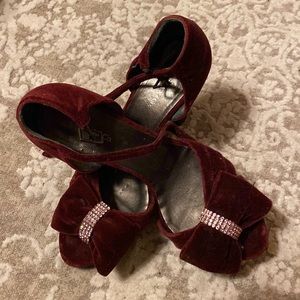 Vintage Glam Burgundy Velvet & Pink Swarovski Crystal heels- Size 5.5